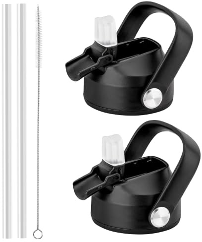 Straw Lid with Silicone Nozzle for Hydro Flask 12-64 oz Wide Mouth Bottles | Replacement Lid with Straw for Thermoflask/Iron Flask/Takeya/Simple Modern, with Wide Grip Handle, BPA Free, for Hiking(2Pcs)