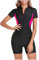 One Piece Swimming Costume Women UK Boyleg Rash Guard Sets Full Zip Short Sleeve Tummy Control Sports Swimsuits Color Block Modest Swimwear Beach Surfing Bathing Suits Ladies Clearance