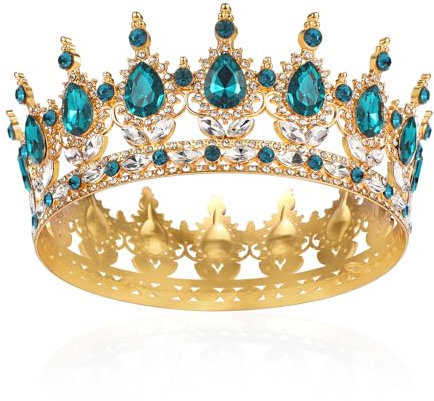 Barocke Diademe Brautkrone Gold Kristall Königin Krone Full Round Mädchen Tiara Grün Strass Prinzessin Karneval Kopfschmuck Schmuck für Halloween Kostüm Hochzeit Prom Geburtstag Party Stirnband