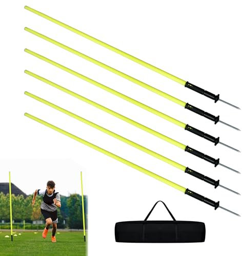 YZNAHRE 6er Slalomstangen Fussball Training Set, 150cm Slalom Stangen Sprunghafte Agilität Stangen mit Federgelenk & Erdspieß, Trainingsstangen Hürdenstangen für Koordinationstraining mit Tasche