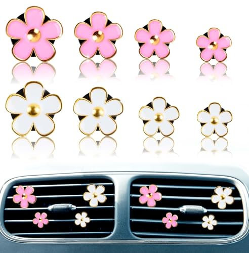 CIYIN Clip d'Aération Fleur Marguerite, Décoration Voiture Intérieur pour Bureau, Maison (Blanc, Rose)