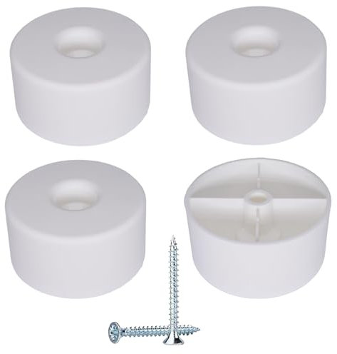 SKIR'CO Lot de 4 pieds de meubles ronds en plastique blanc, diamètre 50 mm, hauteur 25 mm, pieds de meubles en plastique, vis incluses