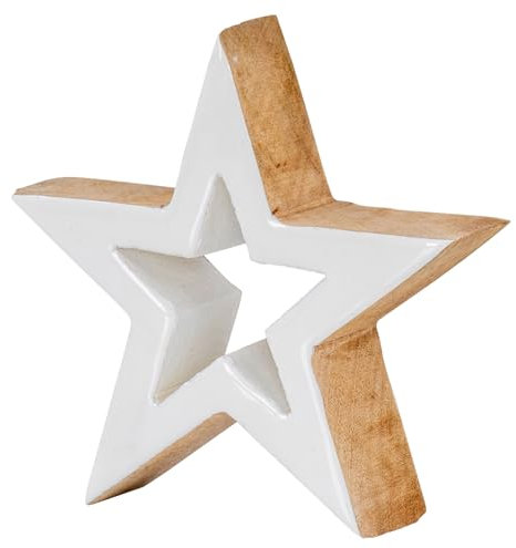 levandeo Holz Stern 15x15cm Mango Weiß Natur Braun Tischdeko Deko Aufsteller Rustikal Weihnachtsdeko Weihnachtsstern