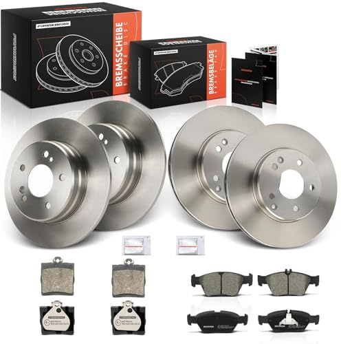 Frankberg 4x Bremsscheiben + 8x Bremsbeläge Vorne Hinten 2104210712 | 0024204420; Kompatibel mit C-Klasse W202, C-Klasse T-Model S202, SLK R170, CLK C208, E-Klasse W210, CLK Cabriolet A208