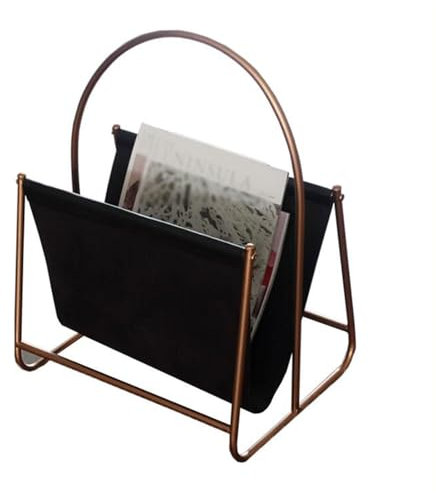 DSDGVDFBV Schwarz, Zeitungsständer in Leder Dunkel Stilvolle, Moderne Kleine Desktop-Ordner Edelstahl Bücherregalhalter Kreativ Lassen Modeleben