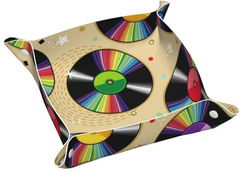InOmak Discos de vinilo, Bandeja de almacenamiento de cuero, organizador de joyas, bandeja de escritorio, placa organizadora de cómoda,M
