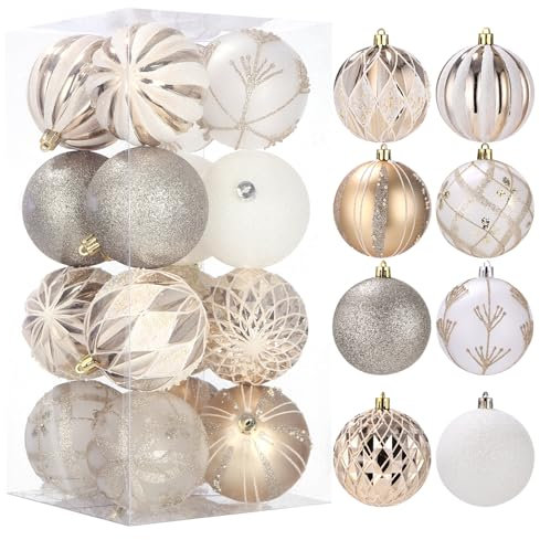 16 Stück Weihnachtskugeln,Bruchsicher Weihnachten Kugeln,Hängedeko Weihnachten,Kugeln Christbaumschmuck Plastik,Weihnachtsdeko Weihnachtskugeln,Weihnachtsbaum Deko&Christbaumschmuck(Champagner Gold)