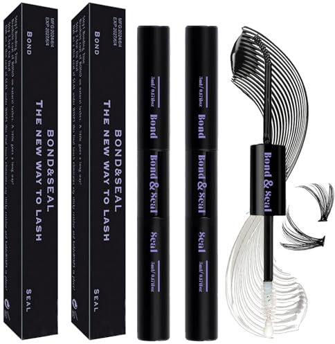 Qiveaory Lash Bond and Seal Kit 2Pcs DIY Lash Extension Waterproof Lashe Cluster Glue 72h Hold Portable Individual Lash Glue for Eyelash Extensions Beginners Black Bond&Clear Seal(5ml+5ml）