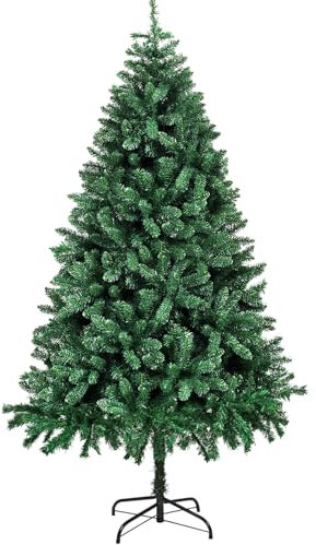 Discoball 7ft Christmas Tree, 800 Tips Artificial Christmas Tree With Foldable Metal Stand, Spruce Pine Tree 210cm Xmas Tree, 7 FT Quick Setup Tree Realistic Classic Christmas Tree