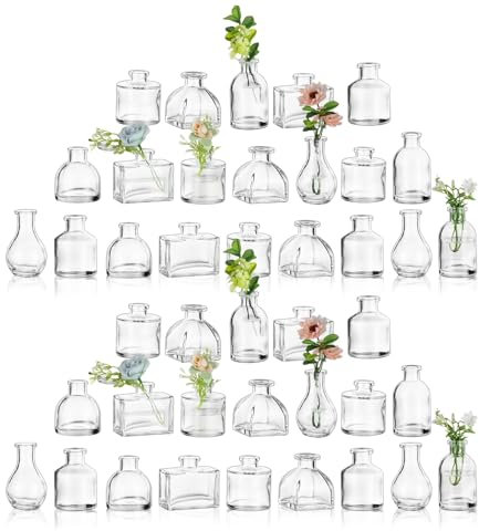 Glasseam Pequeño Jarrón para Centro de Mesa: 42 Jarrones de Cristal Transparente para Centros de Mesa de Bodas, Decoración de Mesas de Comedor en el Hogar - Preciosos Mini Jarrones para Flores