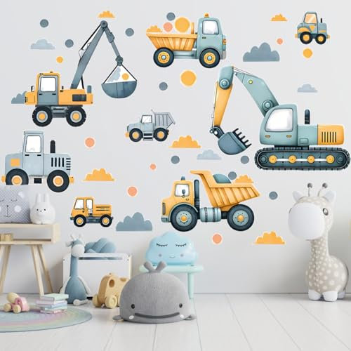 Ezydka Wandtattoo Bagger XXL Wandtattoo Kinderzimmer Groß Bagger Wandsticker Baustelle Wandaufkleber Junge Poster Tapete für Babyzimmer Kinderzimmer Spielzimmer