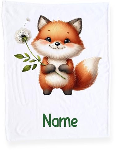 GRAZDesign Babydecke mit Namen, Weiche Kuscheldecke mit Fuchs, Schmusedecke zur Geburt als Geschenk