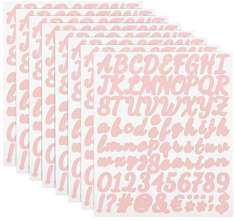 sourcing map 8 Sheet 672 Pcs Letter Number Stickers Kit, 1 Inch Self Adhesive Vinyl Cursive Alphabet Decals Script for Mailbox Sign DIY Crafts Decor, Pink