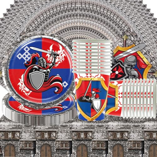 Doyomtoy Set di 61 stoviglie medievali per feste di compleanno videogioco decorazioni con tazze, piatti, tovaglioli e tovaglie per 20 ospiti