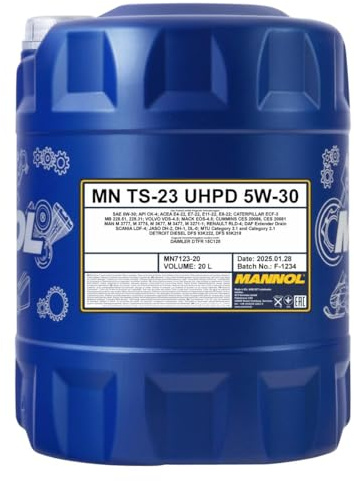 MANNOL 7123 TS-23 UHPD Motoröl 5W-30 für LKW, Nutzfahrzeuge, 20L | Für Turbo-Dieselmotoren, erfüllt API CK-4 und ACEA E4-22/E7-22, aschearm, für MAN, Scania, Volvo, Mercedes-Benz
