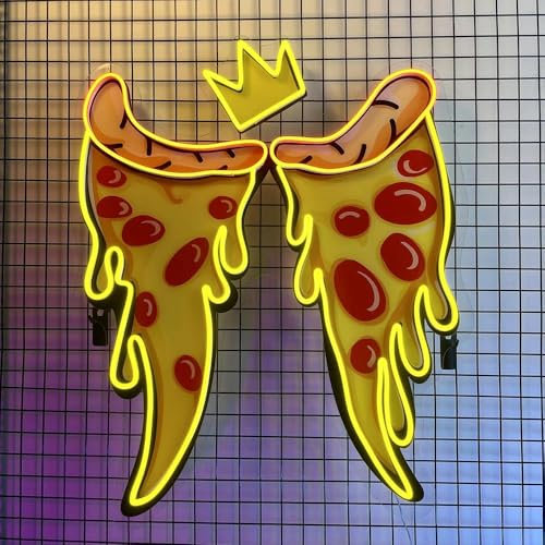 LKHLTBF 120CM,Panneau Lumineux LED Pop Art Wings Pizza décoration Murale personnalisée pour Restaurant Cuisine veilleuse décoration de Magasin de Nourriture Impression 3D enseignes au néon