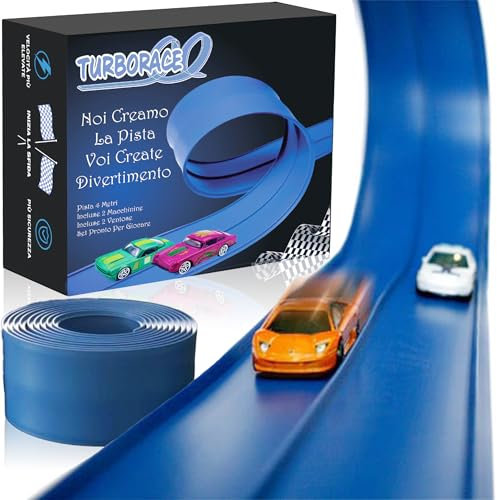 ZORKAM - Turborace Autorennbahn 4M Inklusive 2 Autos + 2 Saugnäpfe zur Befestigung - Flexible Rennstrecke Autorennbahn Spielzeug Geschenkideen für Kinder ab 3 Jahren