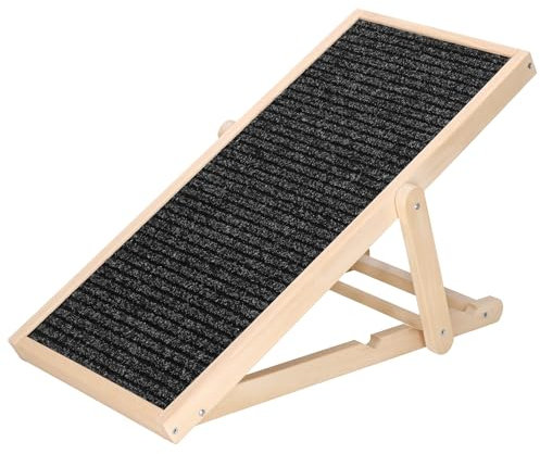 Muntel Hunderampe, Hundetreppe aus Holz, Verstellbar, Hunderampe für Kleine Hunde, Rampe für Hunde,Höhenverstellbar Haustiertreppe,Hunde Treppen Schwarz/Holz, 78 cm