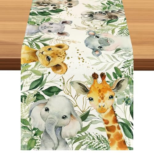 Tier Tischläufer, 33 x 183 cm Elefant Giraffe Tischläufer, Grün Tischläufer, Frühling Tischläufer, Sommer Tischläufer, Tischläufer, Tischläufer Geburtstag, Elegante Tischläufer Deko