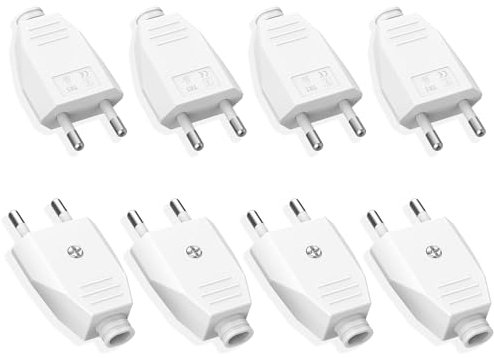 Flachstecker, Eurostecker, 8 Stück Eurostecker Flach, Schuko Power Stecker 2 polig (250V, 2,5A),Euro Stromstecker zum Ersatz, weiß