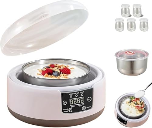 Máquina de yogur probiótico, 36 horas con control de temperatura y tiempo ajustables, máquina automática de yogur de 1.2 L con pantalla LCD y tarros de vidrio para yogur griego casero (con 5 tazas)