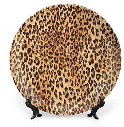 asbwuo Piatti in ceramica, piatti decorativi in ceramica con stampa animalier, motivo a pelle di leopardo, 25 cm, piatti decorativi per la casa, marrone beige