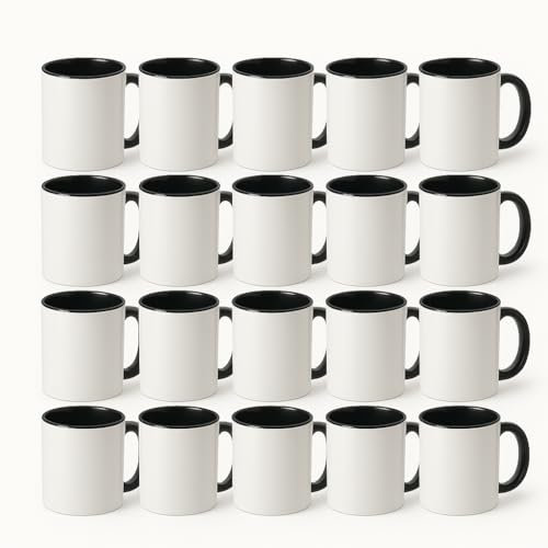 fapadjo Lot de 36 Mugs intérieur noir à Sublimer – 330 ml – Qualité AAA – Passe au Lave-Vaisselle & Micro-Ondes – Spécial Sublimation – Mug Personnalisable Contact Alimentaire (Noir)