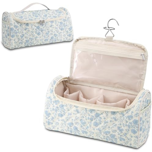 Quilted Hair Tools Travel Case, Cotton Portable Storage Bag with Hanging Hook for Hair Curler Accessories, Cute Dustproof Travel Organizer