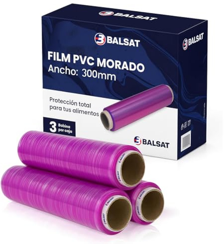 BALSAT Bobina Film transparente alimentario profesional PVC Resistente, 300 metros garantizados x bobina. Film 45x300 y 30x300. Film tatuajes y restaurantes. Paquete de 3 bobinas (30x300)