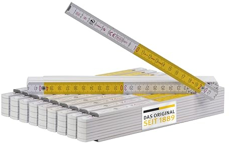 Stabila Zollstock 2 Meter Type 417 - Meterstab weiß-gelb Schnellablese-Skala, hochwertiger Gliedermaßstab mit Winkelfunktion aus PEFC-zertifiziertem Holz, Stahlblechgelenke (10er Pack Zollstöcke)
