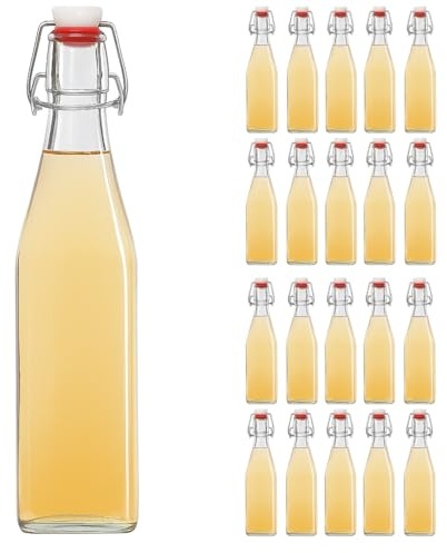 hocz 20x leere Bügelflaschen 500ml zum Befüllen Typ A Weiß - Flaschen mit Bügelverschluss - 20er Bügel Glasflaschen Set für Bier, Saft, Likör, Öl, Saucen - 20 Stück, 500 ml, Weiß, Typ A
