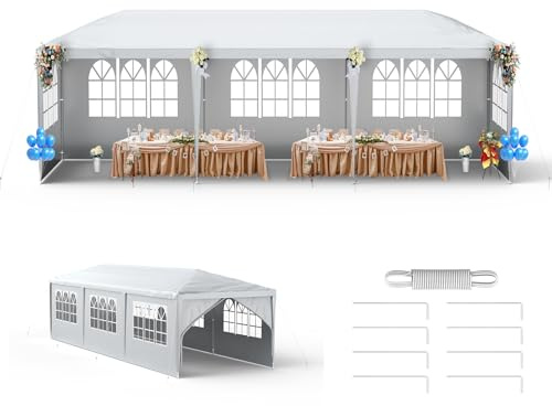 LZQ Pavillon Partyzelt Gartenpavillon 3x9 m Stabiles Stecksystem Wasserdichtes Festzelt mit Fenstern, Dach & 8 Seitenwänden, Bierzelt Outdoor Gartenzelt für Party, Camping, Markt, Grau
