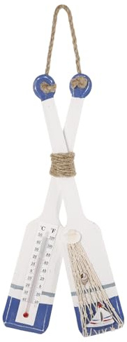 NUOBESTY Mediterrane Holz paddel Wanddeko mit Integriertem Thermometer Rustikale Vintage Optik Dekoratives Hausornament für Bar Wohnzimmer Fotorequisite Maritimes Strandornament