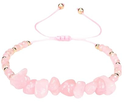 Karma NH10045140 Naturstein Armband rosa Damen Herren dehnbar modern Armband Geschenk für sie ihn Steinarmband Perlenarmband unisex (Rosa)