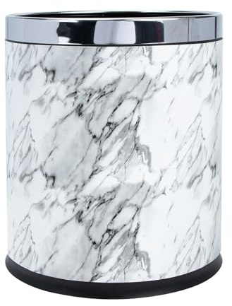 SHINEOFI Poubelle Ronde en Plastique Blanc Double Couche Effet Marbre, 5l, Style Européen, Poubelle pour Salle de Bain, la Cuisine, Bureau, Hôtel et Ktv, Corbeille à Déchets Compacte
