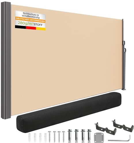 HOMEDEMO Alu-Seitenmarkise ausziehbar, 200x300+20 cm Khaki, Sichtschutz Sonnenschutz Markise, Windschutz Wasserdicht Seitenzugmarkise, Seitenrollo für Balkon, Terrasse, Garten