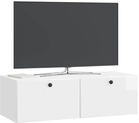 vidaXL Wandmontierter TV-Schrank 98 x 41 x 30 cm Hochglanz Weiß, Wohnzimmeraufbewahrung, moderner Schrank, Wand-TV-Ständer, rechteckiges Design, viel Platz, praktische Möbel