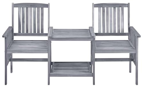 PUGYNBK Akazienholz Gartenset 159x61x92 cm, Massivholz Sitzgruppe mit Tisch und 2 Stühlen, rustikale Holzstühle für Terrasse
