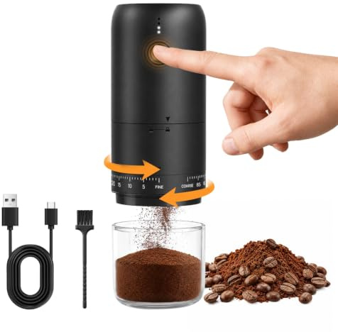 MERTTURM Aufladbare Kaffeemühle Elektrisch, 2X Schnellere Mahlleistung mit 90 Externen Einstellmöglichkeiten, 18 Tassen Pro Ladung&Batterieanzeige Keramikmahlwerk, Tragbar für Reisen, Camping, Büro