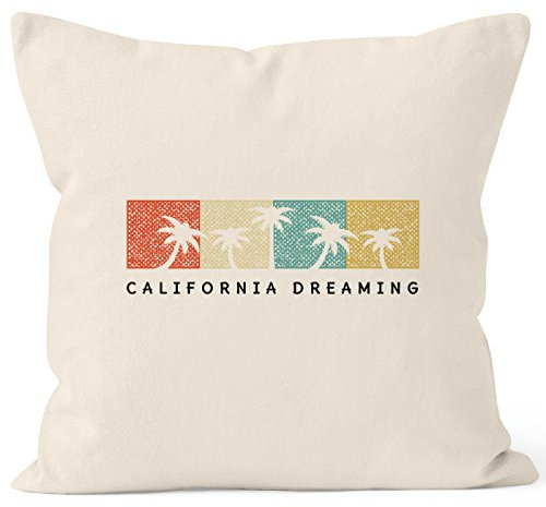 Autiga Kissenbezug California Dreaming Summer Party Palmen Palms Retro Kissen-Hülle Deko-Kissen 40x40 Baumwolle Natur Pullover
