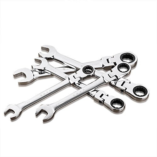 NUZAMAS 5 Piece Flexible Head Ratchet Spanner Combination Set Open Wrench Double Head 180 Degree Rotation Size 8mm 10mm 12mm 14mm 16mm
