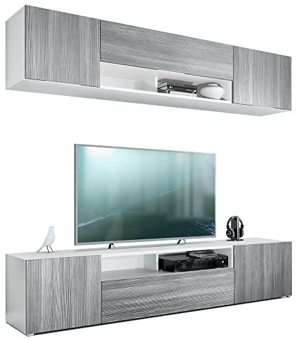 Vladon Wohnwand Mogan, Weiß matt/Avola-Anthrazit - Moderne Anbauwand bestehend aus 2 TV-Boards (181 x 147 x 35 cm)