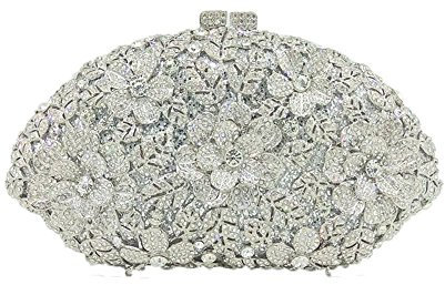 Glitzernde Kristall-Handtasche und börse für Damen, mit Blumendesign, für Abendveranstaltungen, Hochzeit, Party, Diamant-Handtasche und börse, Silber (silber), Small