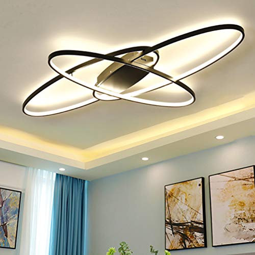 Lanekd Wohnzimmer Deckenleuchte Led Rechteckig Deckenlampe Schlafzimmerlampe 3 Platz Esszimmerlampe 3 Oval Kücheleuchte Dimmbar 3000K-6500K Deko Pendelleuchte (Ovale Schwarz)