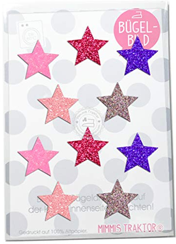 Bügelbild 10 GLITZER Sterne, Größe 3 cm BUNTES SET Aufbügler Applikationen Bügelsticker für Stoffe Textilien Kinder zum Aufbügeln Flicken