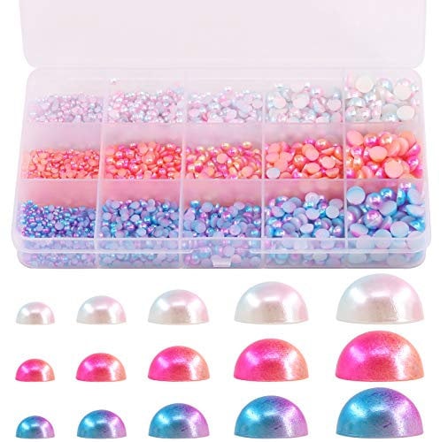 Glarks Perlenset mit flacher Rückseite, halbrund, gemischt, 3 mm, 4 mm, 5 mm, 6 mm, 8 mm, Regenbogenfarben, 2850 Stück