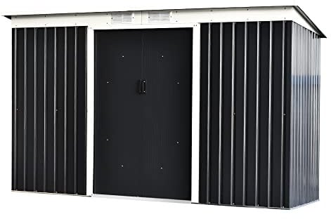 Outsunny Casetta da Giardino Porta Utensili in Lamiera di Acciaio con Fondazione, Capanno da Giardino in Acciaio con Porte Scorrevoli, 280x130x172cm, Grigio-Nero