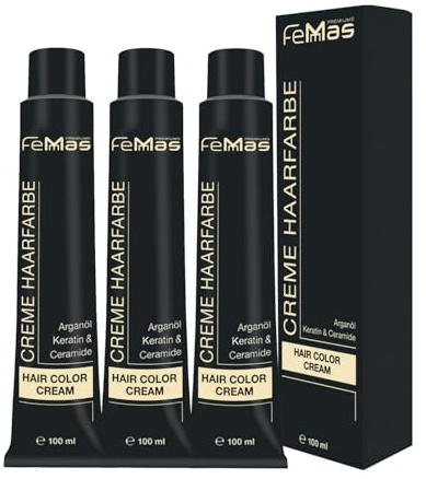 FemMas Haarfarbe 3x Metallic Blau I Creme Haarfarbe mit Arganöl, Keratin & Ceramiden I Als dauerhafte Haarfärbung oder Tönung für strahlende, haltbare Farbergebnisse I 100 ml