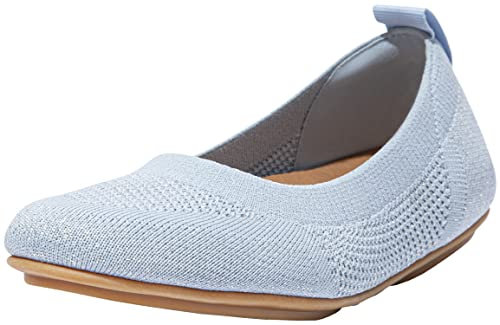 FitFlop Women's Allegro Tonal Knit Ballerina Ballet Flat, Pale Blue/Silver - 7
