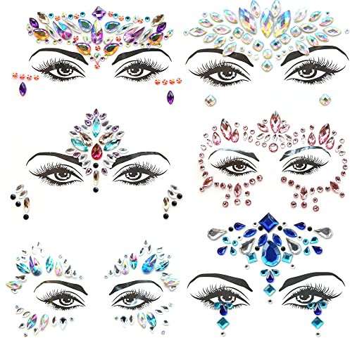 6 blatt Gesicht Festival Schmuck Kristall Gesicht Edelsteine Edelsteine Selbstklebend für Gruselparty Party Karneval